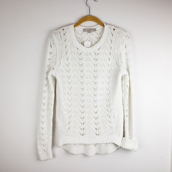 LOFT Sweaters - 🆕️LOFT White Cable Knit Crew Pullover Sweater NWT
